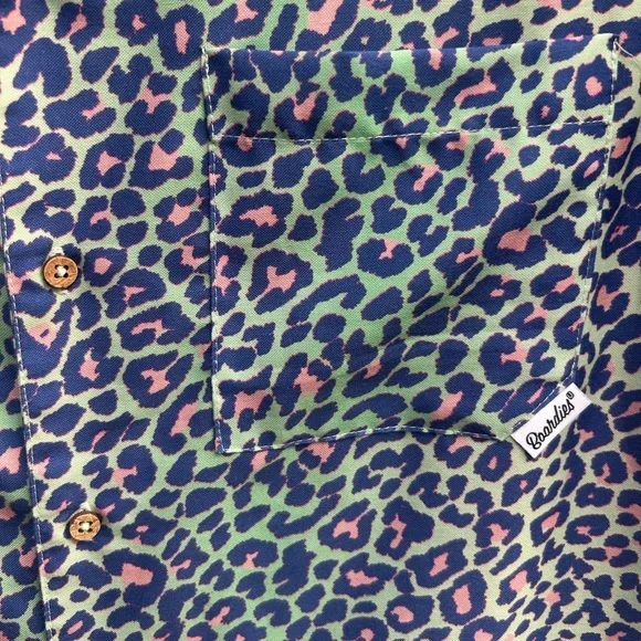 BOARDIES Apparel Lime Leopard S Short Sleeve Turquoise Pink Button Up Shirt G3 - Picture 5 of 7